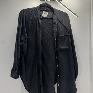 Aerie Pool-To-Party Cover Up Shirt Black Womens Oversized